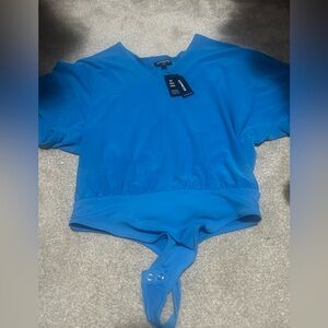 Express Vibrant Blue V-Neck Bodysuit